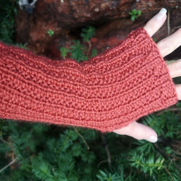 Sustainable Recycled Plastic Handmade Fingerless Knit Gloves Arm Warmer Gift - Picture 1 of 5